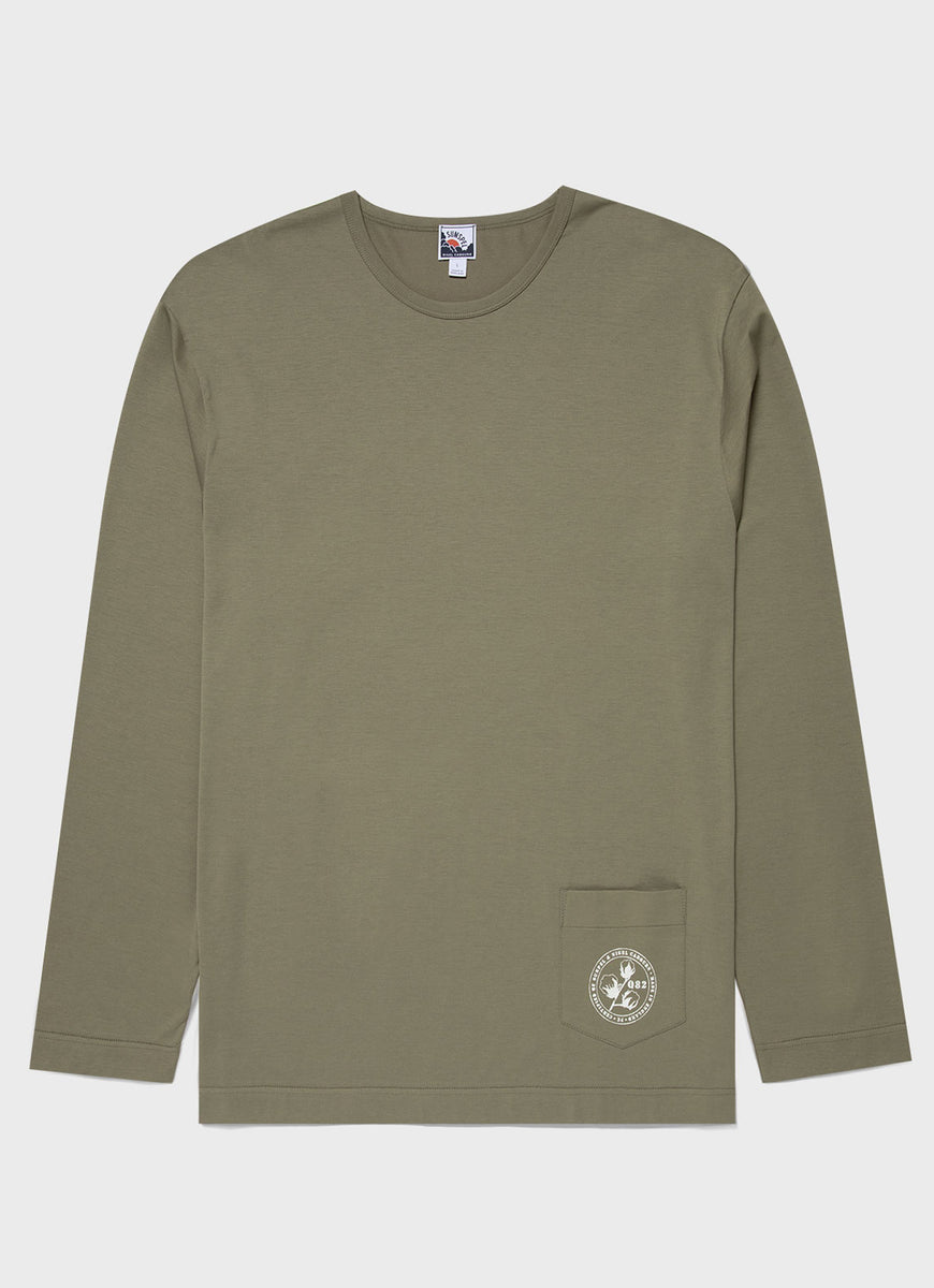 Nigel Cabourn x Sunspel Long Sleeve Pocket T-Shirt in Army Green