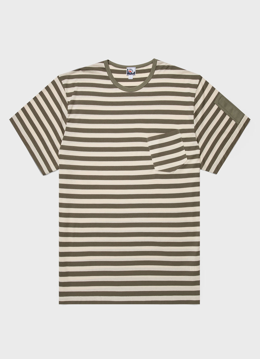 Nigel Cabourn x Sunspel Short Sleeve Pocket T-Shirt in Army/Stone 