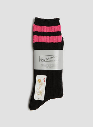 Anonymous Ism Wool Cashmere Neon Stripes Crew Sock in Black