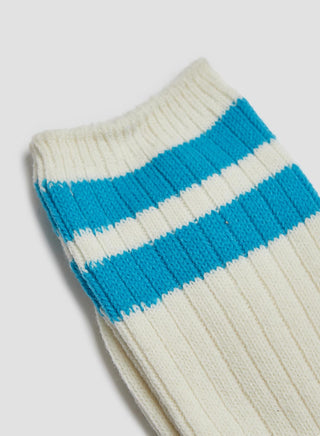 Anonymous Ism Wool Cashmere Neon Stripes Crew Sock in Off White