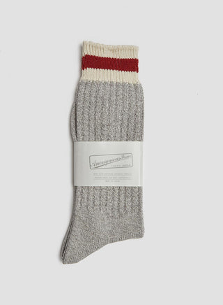 Anonymous Ism Tuck Cuff Stripes Crew Sock in Grey Melange