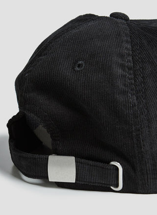 Corduroy Embroidered Cap in Black