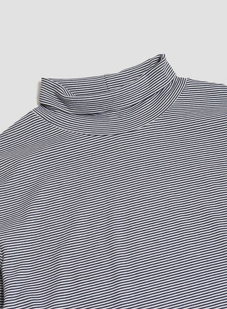 Nigel Cabourn x Sunspel Relaxed Heavyweight Supima Roll Neck in Navy/White Micro Stripe