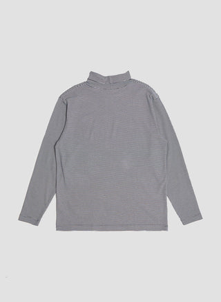 Nigel Cabourn x Sunspel Relaxed Heavyweight Supima Roll Neck in Navy/White Micro Stripe