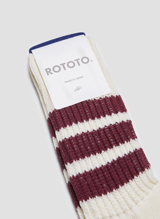 Rototo Coarse Ribbed Oldschool Crew Sock in Bordeaux