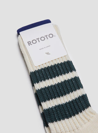 Rototo Coarse Ribbed Oldschool Crew Sock in Dark Green