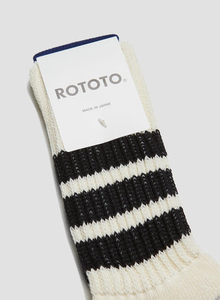 Rototo Coarse Ribbed Oldschool Crew Sock in Black