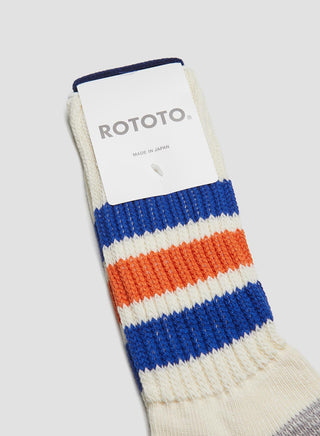 Rototo Coarse Ribbed Oldschool Crew Sock in Blue/Orange