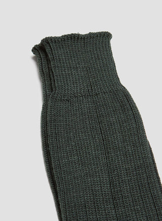 Ribbed Wool Crew Sock in Bottle Green