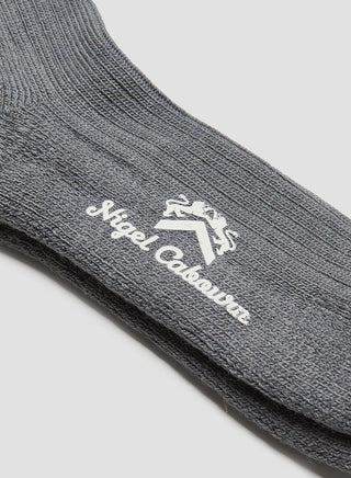 Ribbed Wool Crew Sock in Light Grey