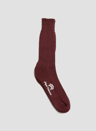 Ribbed Wool Crew Sock in Burgundy