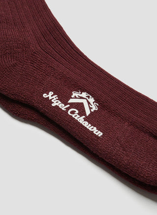 Ribbed Wool Crew Sock in Burgundy