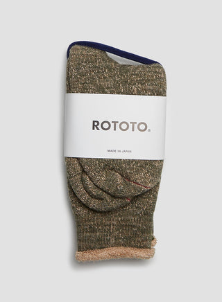 Rototo Double Face Crew Sock in Green/Brown