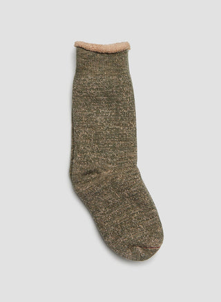 Rototo Double Face Crew Sock in Green/Brown