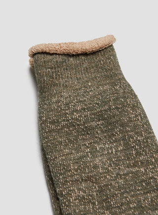 Rototo Double Face Crew Sock in Green/Brown