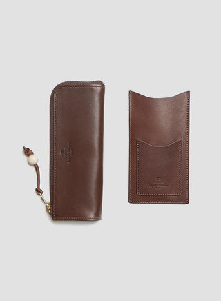 Pencil Case & Glasses Case Set in Dark Brown