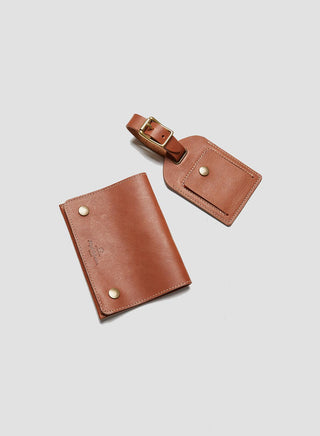 Passport Cover & Luggage Tag Leather Set in Tan