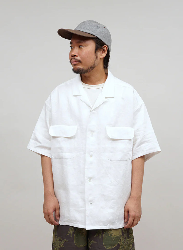 Open Collar Shirt Linen Twill in Off White