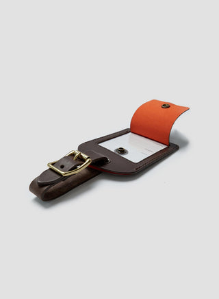 Leather Luggage Tag in Dark Brown